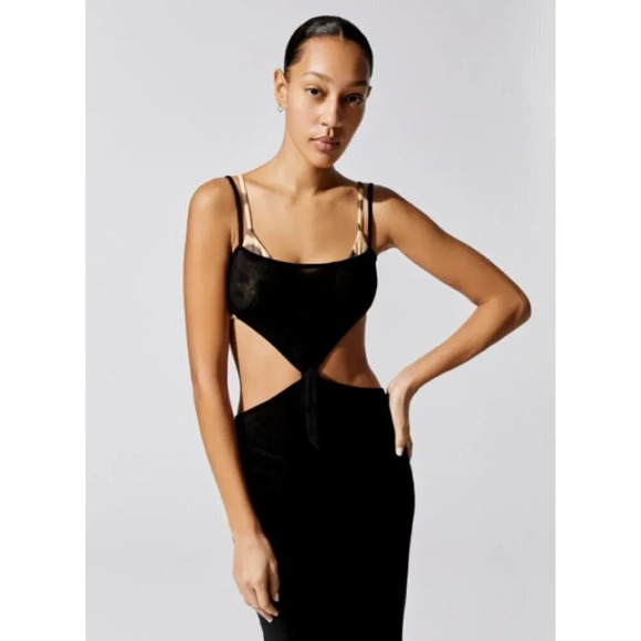 WeWoreWhat Black Knot Front Cutout Midi Dress Large - Picture 10 of 12